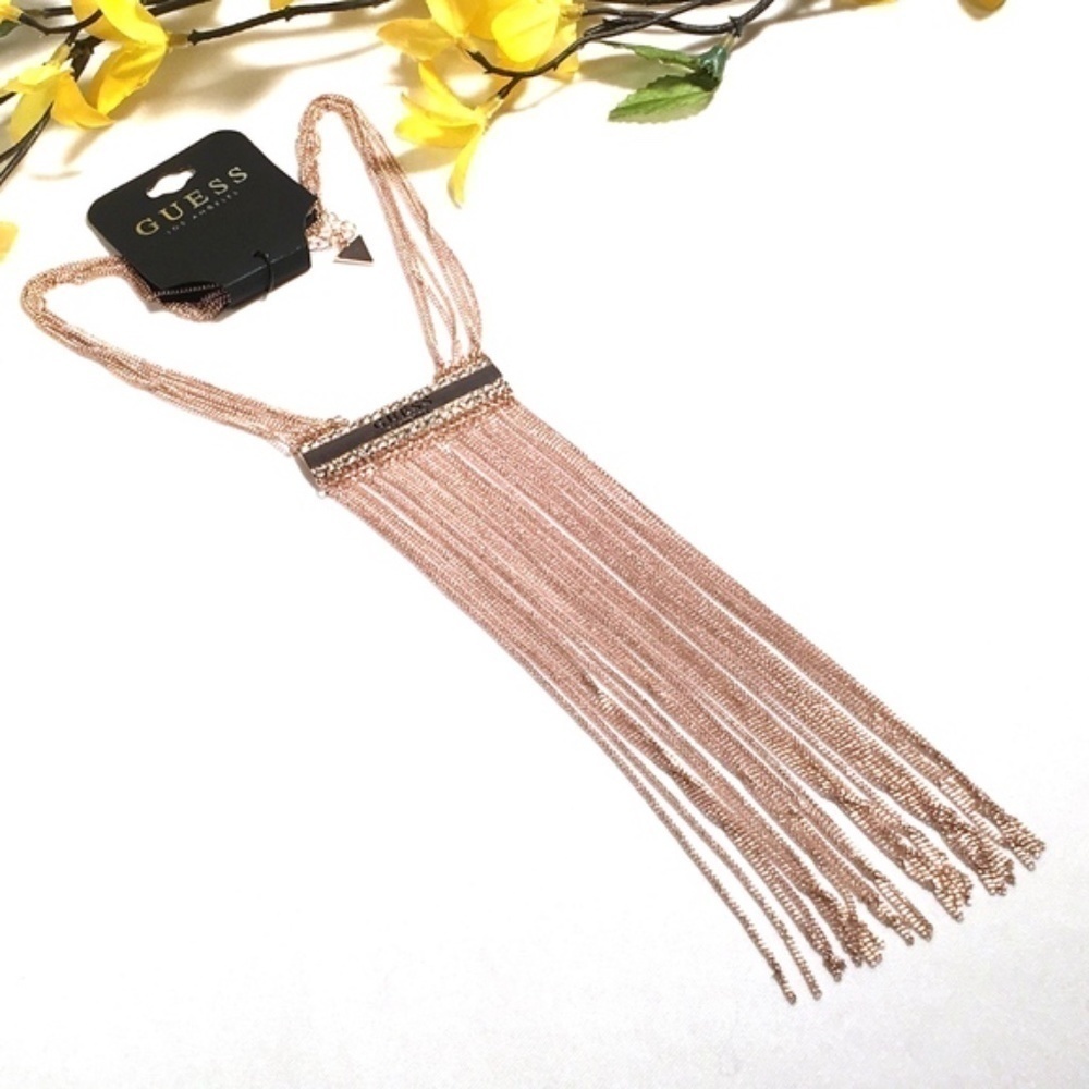 𝅺3/$29! GUESS Rose Gold Fringe Statement Necklace